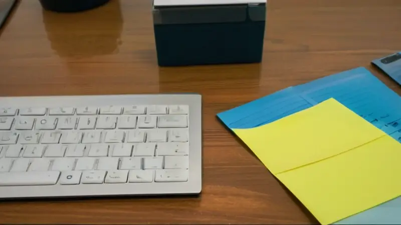 Un escritorio desordenado con una computadora y un café abandonados, rodeado de papeles y carpetas