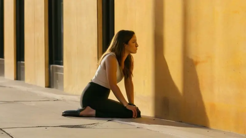 Una joven sentada en un banco urbano rodeada de silencio y bullicio al mismo tiempo