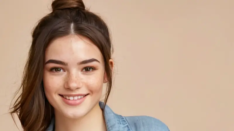 Una joven sonríe con ojos brillantes y un aspecto relajado mientras lleva una camiseta casual bajo su chaqueta negra