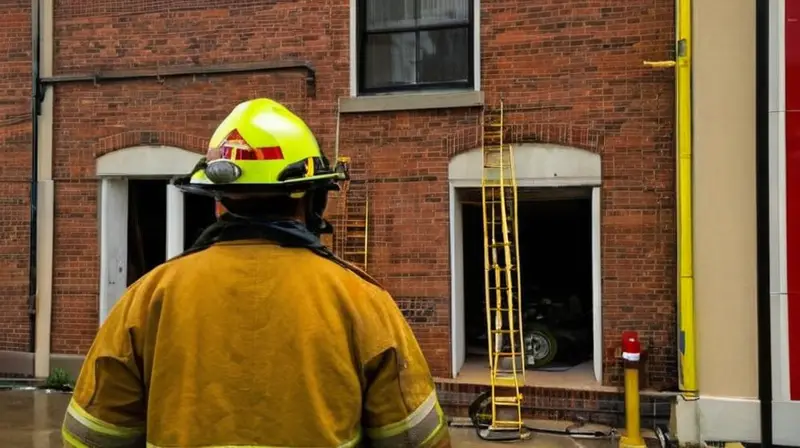Puedo crear un pasaje descriptivo sobre una escena relacionada con la carrera de bomberos, ¿le gustaría que describa un escenario específico?