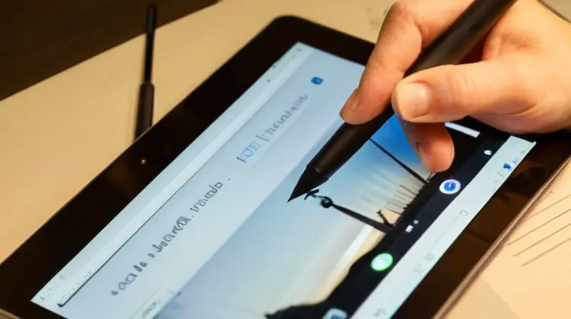 una imagen en foco suave muestra una mano sujetando un puntero digital con dedos precisos