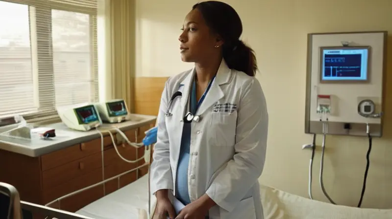 Una mujer embarazada se encuentra en un hospital rodeada de médicos y monitores mientras su bebé no para de nacer