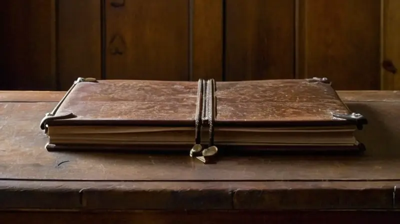 Una mesa antigua y desgastada está en el centro de la habitación rodeada de objetos y polvo