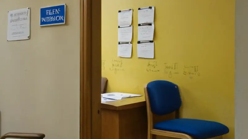 Una puerta municipal se abre con un ruido y permite ver una oficina sencilla con papeles amarillecidos sobre la escritura y un tablero acharrapeado