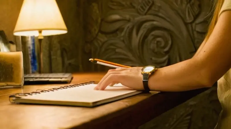 Una mujer sentada en una habitación de estudio rodeada de objetos de trabajo y la brisa matutina ilumina su espacio