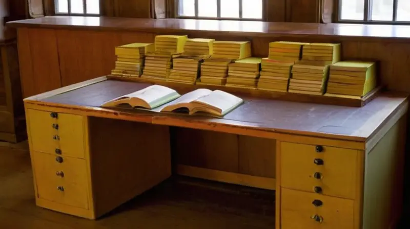 La habitación de estudio está llena de libros y objetos académicos con un toque de declinante orden