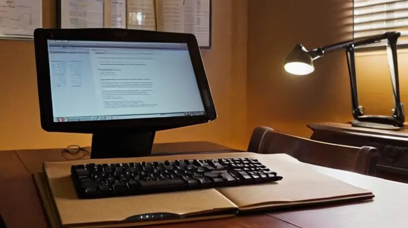 Un mostrador de computadora está iluminado en una habitación de oficina con sucesos que denotan uso intensivo