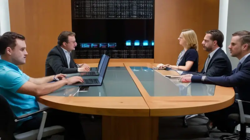 Un grupo de ingenieros diversos discuten alrededor de una mesa de conferencia