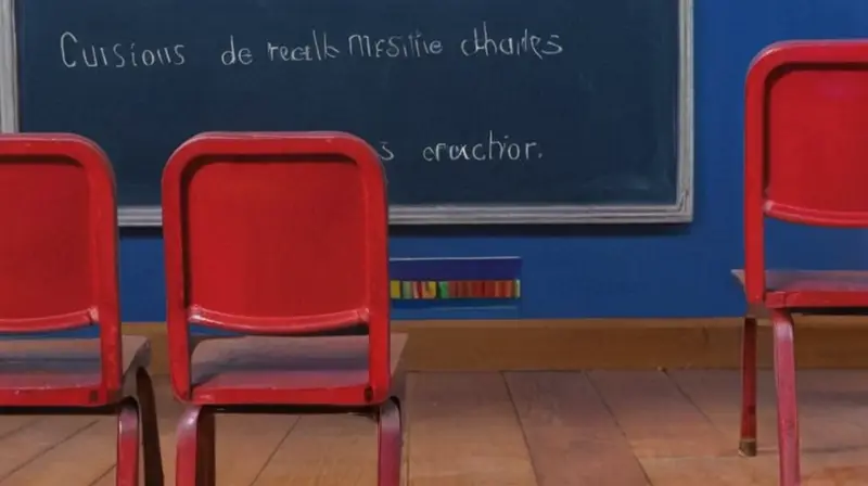 Un libro viejo y amarillento está abierto en una mesa desordenada con ilustraciones de un maestro y sus alumnos