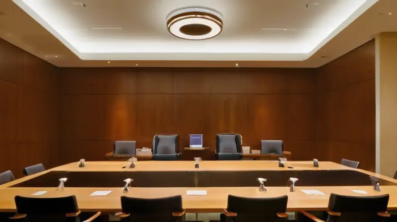 Una conferencia de una habitación con paredes blanquiazuladas y mobiliario antiguo rodeada de oscuridad con destellos de luz brillante