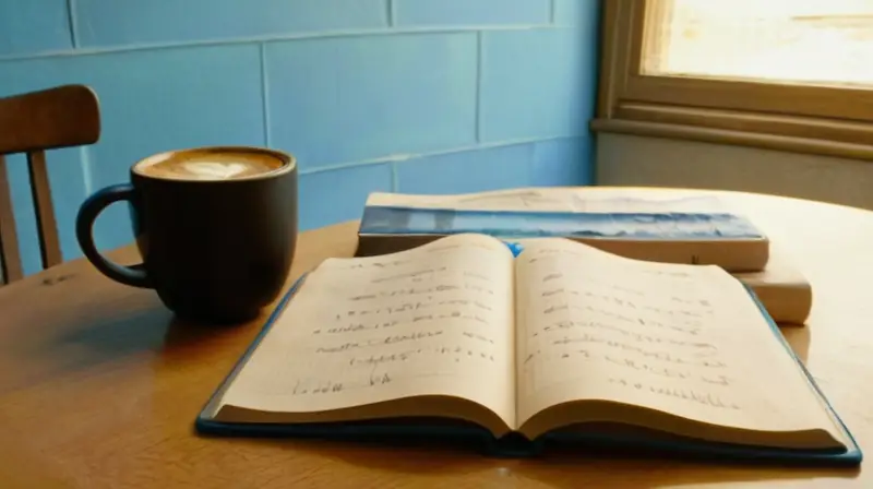 Una persona estudia tranquilamente delante de una mesa con libros y un tazón de café