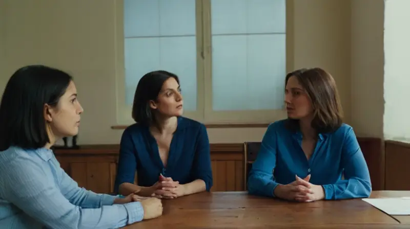 Grupos de personas diversas se sientan en torno a una mesa antigua