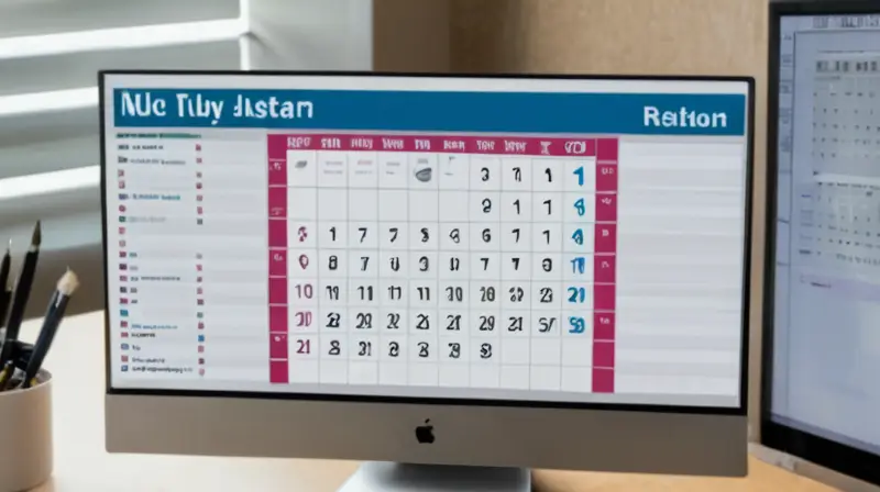 Un calendario digital negro brillante se muestra en una pantalla de escritorio desgastada, sobre la que se reflejan tenues sombras y detalles técnicos