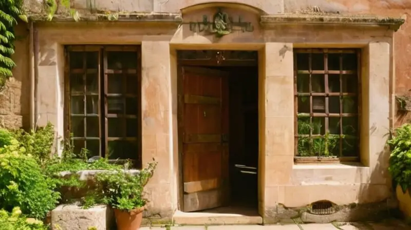 La fachada de esta antigua edificación es una mezcla de piedra desgastada y madera con detalles ornamentales