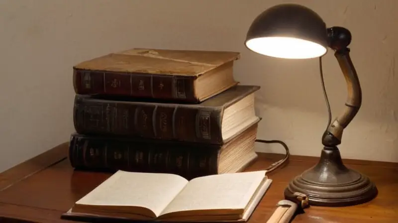 Un escritorio antiguo y desgastado está cubierto de papeles, libros y un globo terráqueo roto