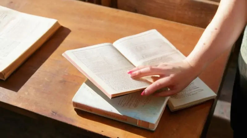 La joven mujer estudia con concentración a la luz del sol en su mesa desordenada