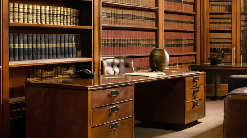 Un escritorio antiguo de cuero marrón y un par de sillas en un rincón están dispuestos en una habitación tranquila