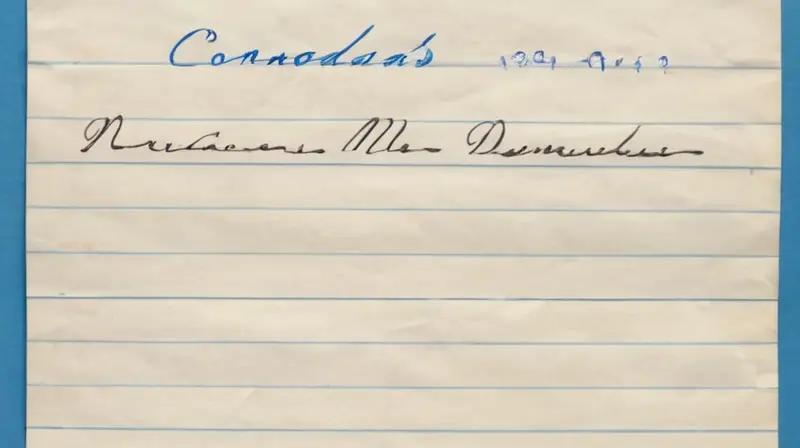 La fotografía muestra una hoja de papel blanco con notas manuscritas en tinta negra y encabezados subrayados en azul